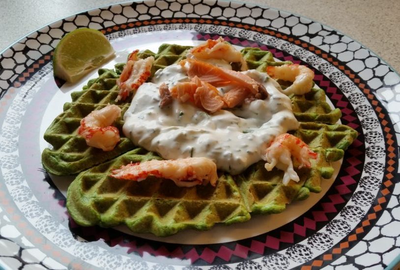 Spinatvafler med Laks og Krebsehaler1