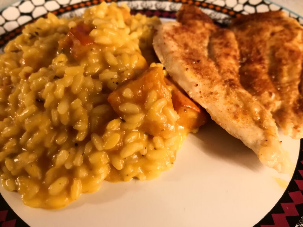 Risotto med Hokkaido græskar og kylling